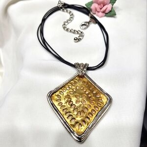 Chico's Gold & Silver Diamond Shape Statement Necklace.